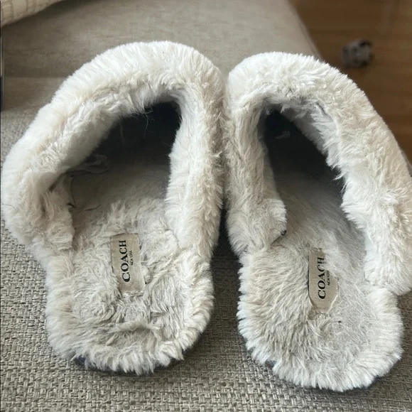 COACH Blue and Cream Fuzzy Slippers - Picture 3 of 5